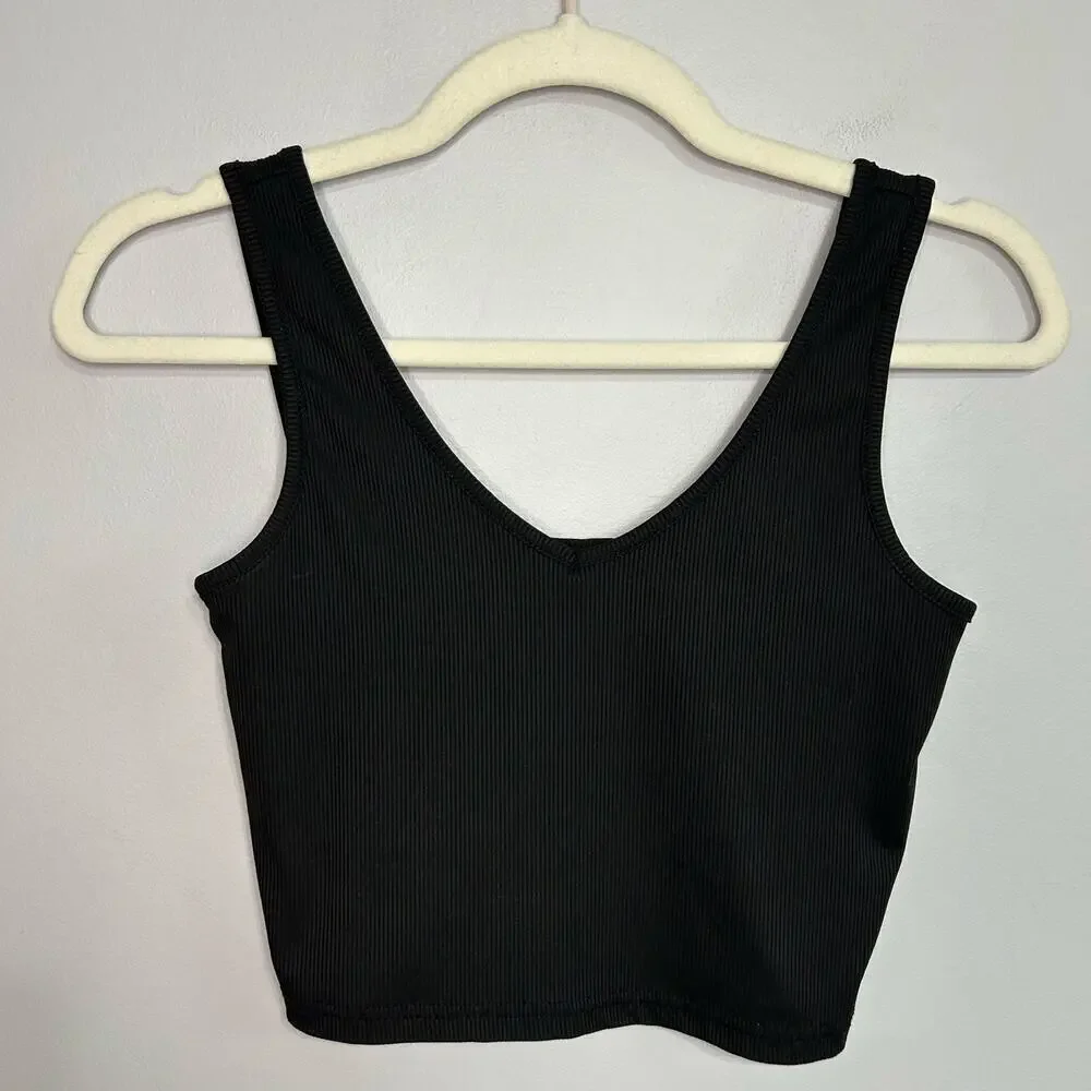 NWOT SHEIN Black Ribbed V-Neck Crop Tank Top Women’s Size Small - Picture 2 of 6